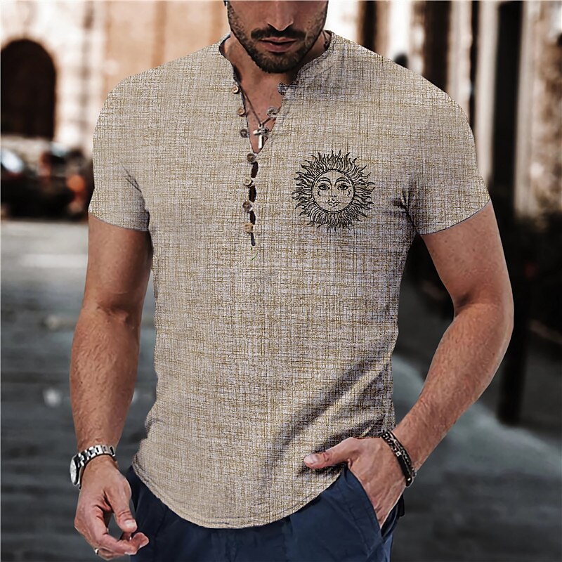 Voor heren Zon Overhemd Overhemd met knopen Korte mouw Vintage Modieus Streetwear Buiten Casual Dagelijks Lente zomer Opstaand Afdrukken blauw Paars Groen Khaki Grijs 2025 - $24.99 –P3