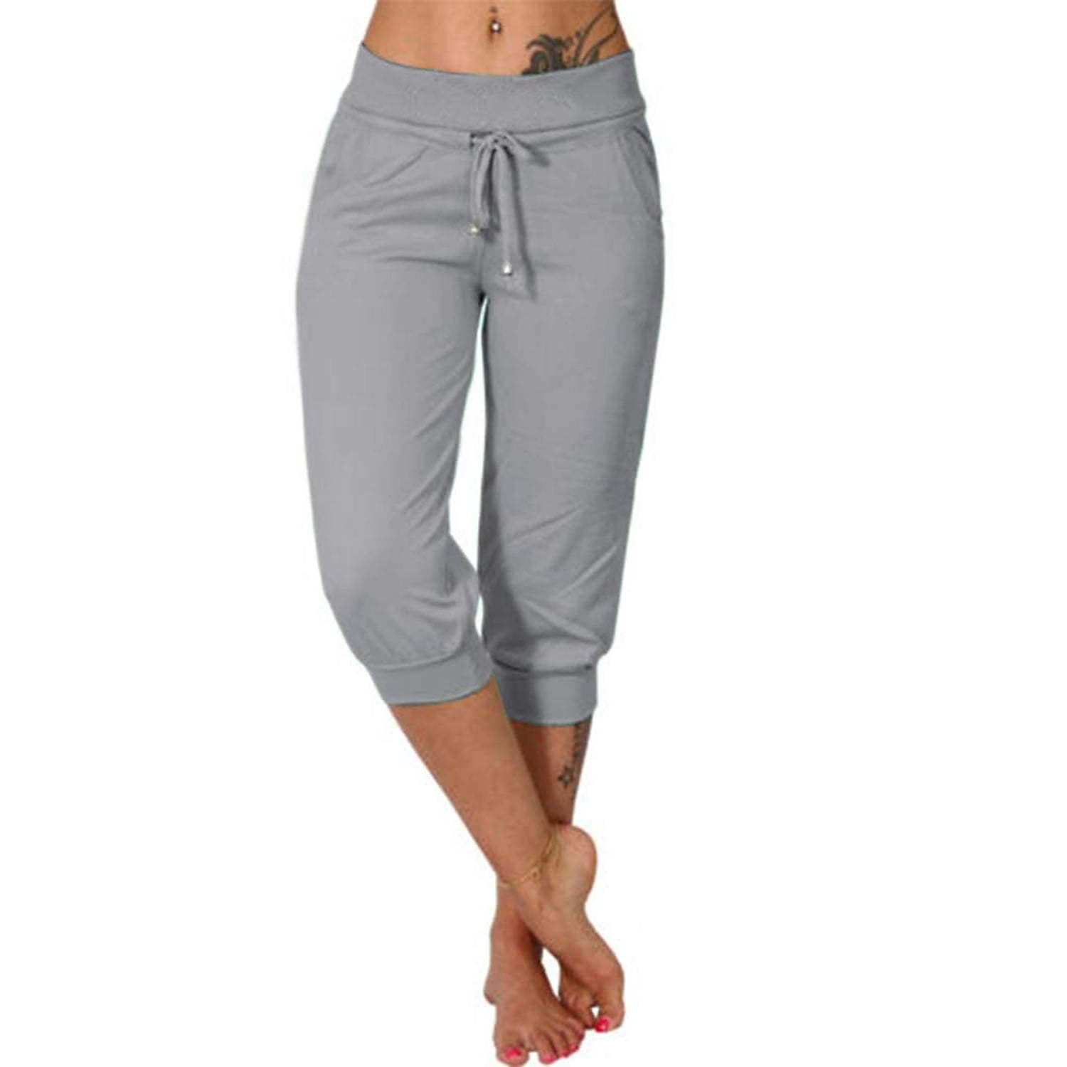 Pentru femei Pantaloni de yoga Cordon Cu buzunare Trunchiat Controlul abdomenului Talie Înaltă Yoga Fitness Gimnastică antrenament Pantaloni Capri Pantaloni Gri Închis Bleumarin Caisă Spandex Toamnă 2025 - $13.99 -P13