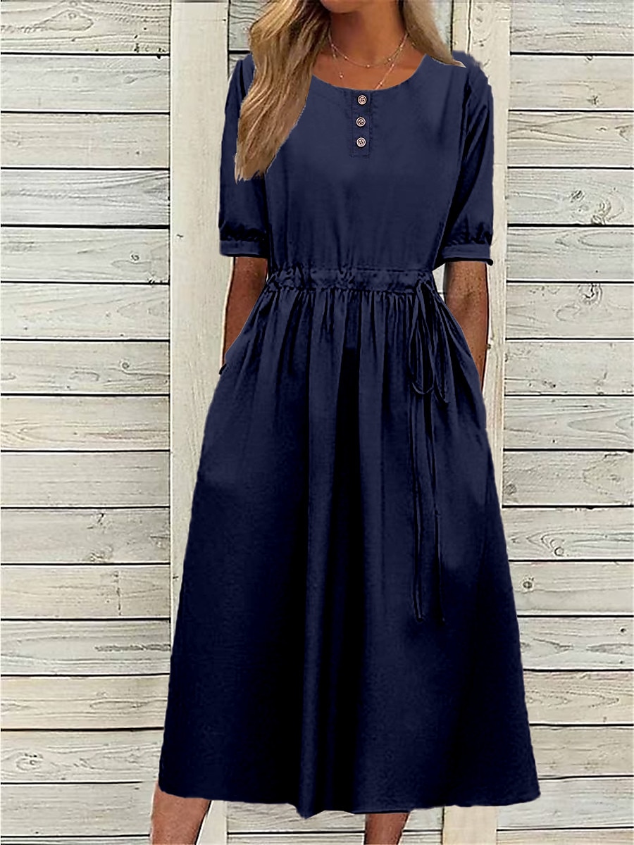 Per donna Blu marino Blu Viola chiaro Estate Primavera Autunno Vestito longuette Abito casual Vestito svasato Essenziale Moderno Informale Esterno Giornaliero Morbido Liscio Girocollo del 2025 a $23.99 –P1