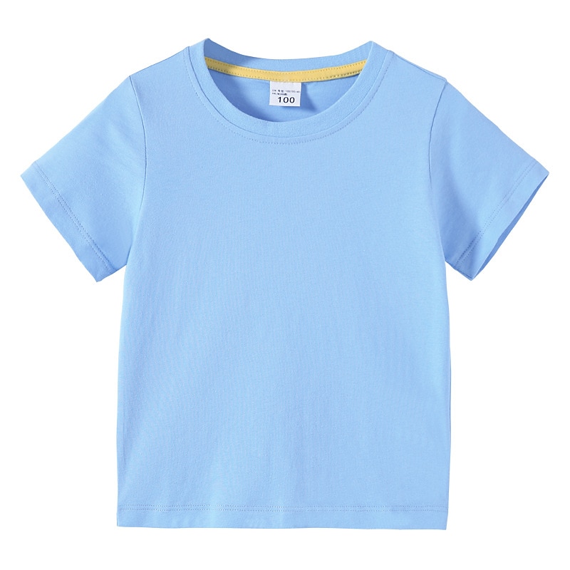 Barn Pojkar T-shirt Tee Ensfärgat Kortärmad Crewneck 100 % bomull Barn Top Skola Neutral Dagligen Grundläggande Sommar Ljusblå 3-13 år 2025 - $15.99 –P16