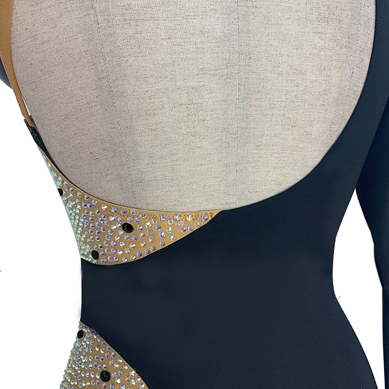 dans salsa rochie de dans latino costume cristale/ strasuri antrenament pentru femei performanță petrecere mânecă lungă spandex mare/un umăr 2025 - $155.99 –P2
