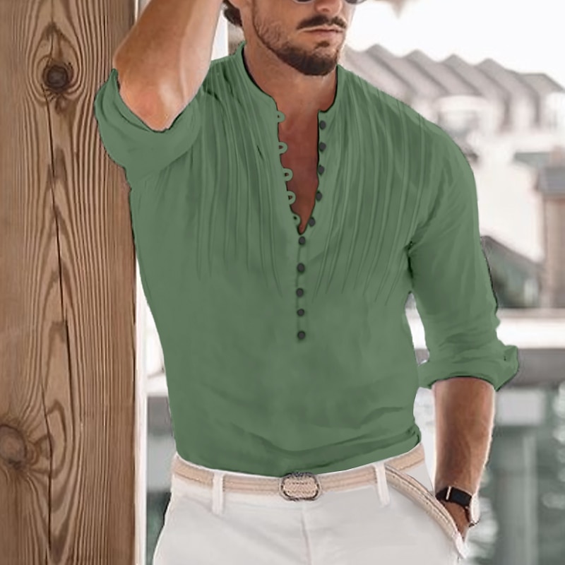 Per uomo Camicia Camicia Estiva Abbigliamento da spiaggia Camicia casual Camicia con colletto alla coreana Camicia con Bottoni Nero Bianco Blu Verde Kaki Manica Lunga Semplice Girocollo Vacanza del 2025 a $24.99 –P8