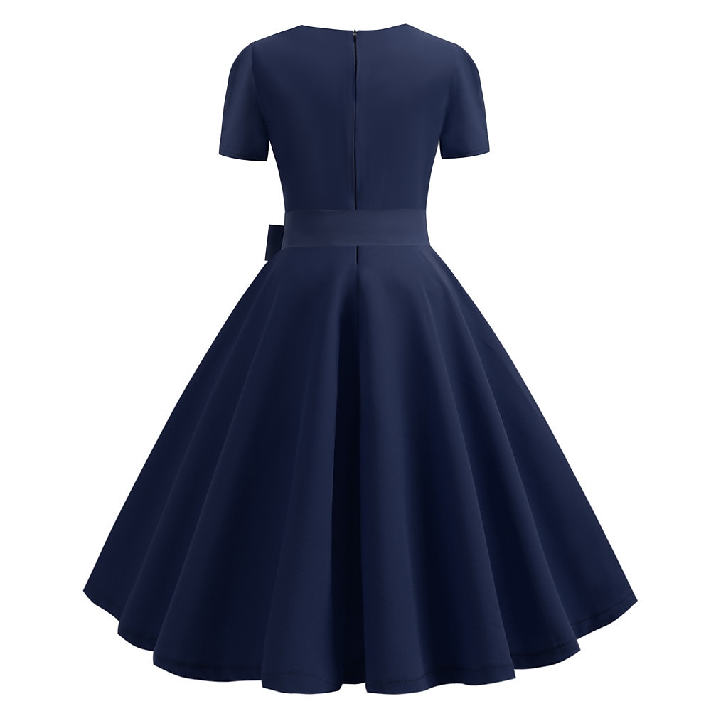 dam a-linje rockabilly klänning prickiga svängklänning flare klänning med accessoarer set 1950-60-tal retro vintage med pannband chiffong halsduk örhängen kattögon glasögon pärlhalsband handskar 7st 2025 - $46.99 –P15