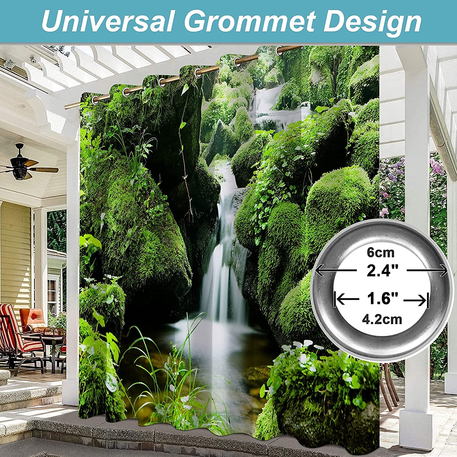 Waterproof Outdoor Curtain Privacy, Sliding Patio Curtain Drapes, Pergola Curtains Grommet 3D Forest Landscape For Gazebo, Balcony, Porch, Party, 1 Panel 2025 - $37.99 –P7