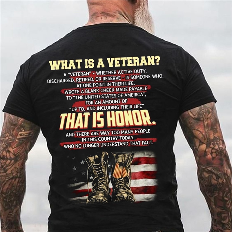 T-shirt homme patriotique Jour des Anciens Combattants Patriote Veteran T-shirt graphique lettres drapeau national T-shirt raglan à manches courtes T-shirt impression 3D col rond shirt mode vintage de 2025 ? AU $30.09 –P1
