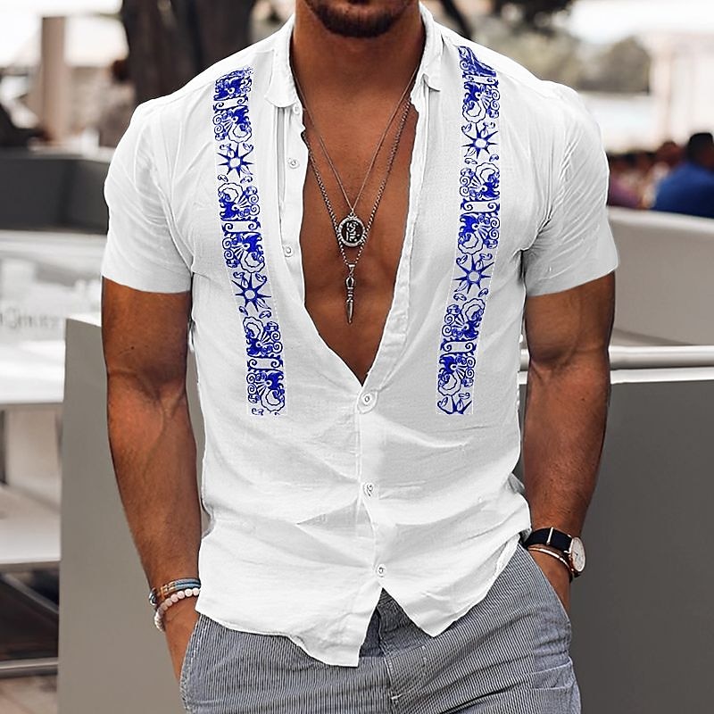 Herren Hemd Baumwoll-Leinenhemd Weißes Baumwollhemd Guayabera Hemd Sommerhemd Strandhemd Farbblock Urlaub Lässig Schwarz Weiß Blau Orange Kurzarm Revers Sommer Bekleidung 2025 - $21.99 –P1