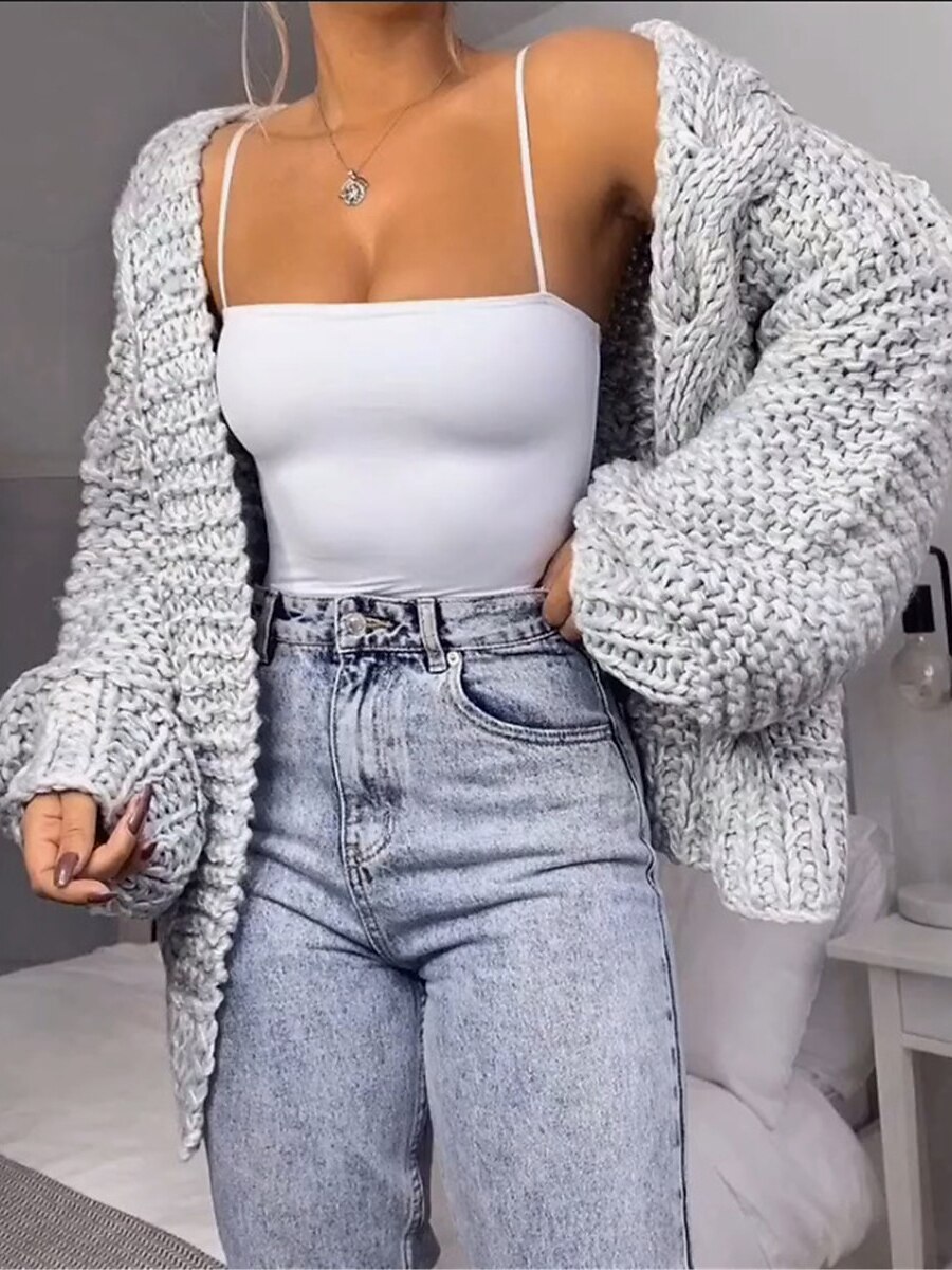 Women's Cardigan Sweater Open Front Cable Knit Acrylic Oversized Summer Spring Daily Going out Weekend Stylish Casual Soft Long Sleeve Solid Color Black White Pink S M L 2023 - US $29.99 –P8