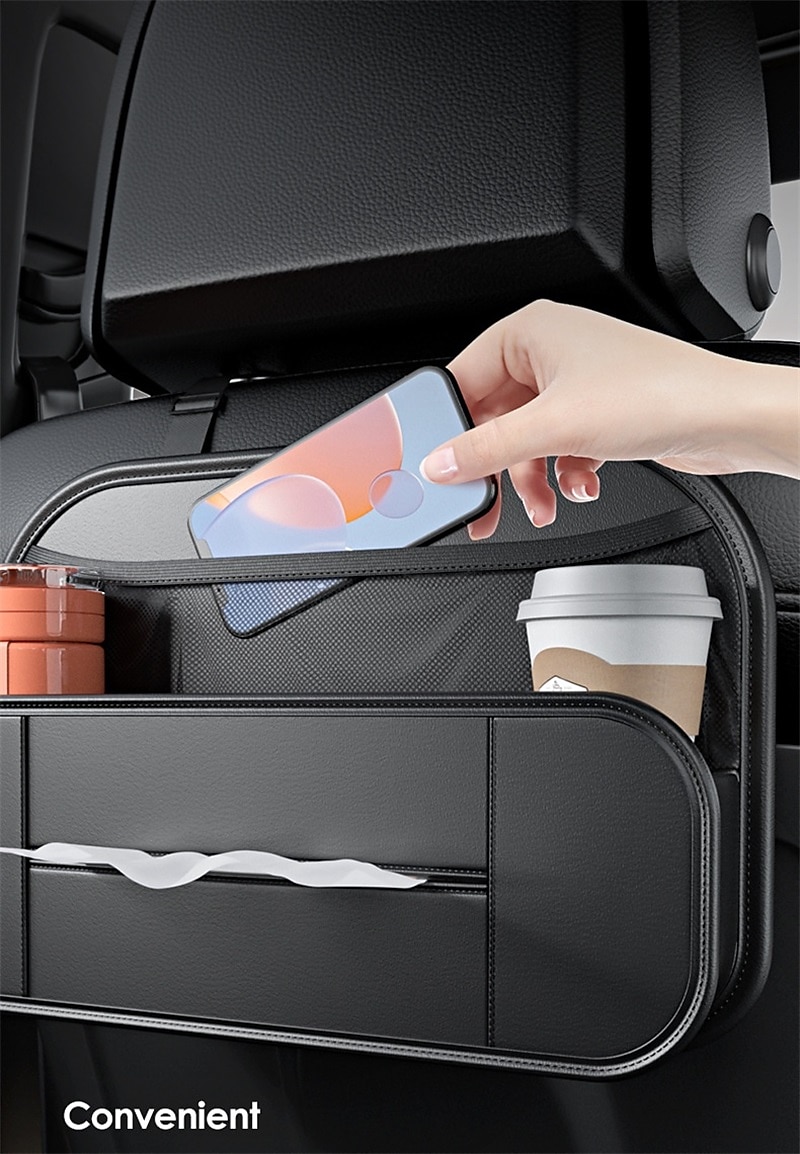 1pc Car Seat Back Leather Storage Box Multifunctional Hanging Storage Bag Tissue Box Cup Holder Car Seat Back Organizer Car Decoration Supplies 2025 - $27.99 –P4