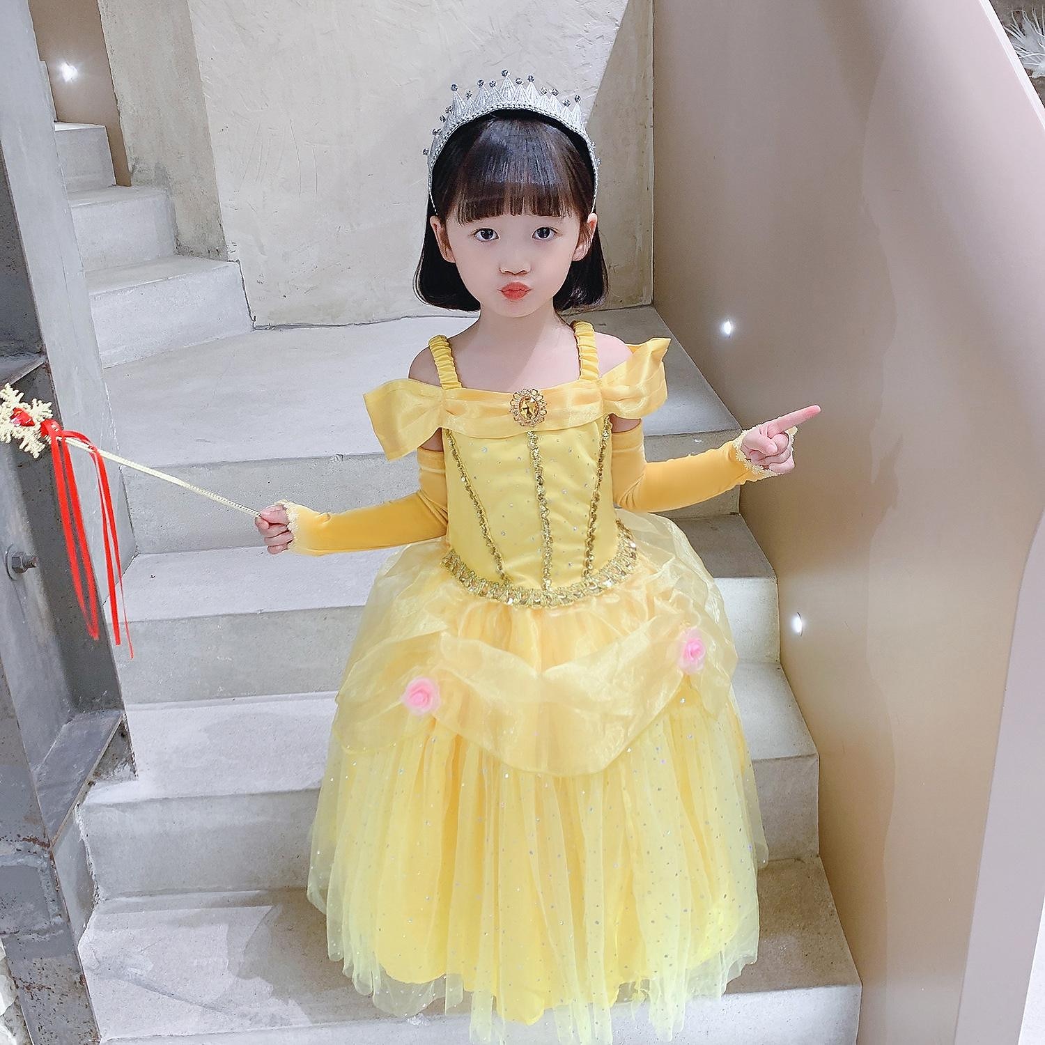 Märchen Prinzessin Belle Kleid Blumenmädchenkleid Prinzessin Cosplay-Kostüm Süß for Mädchen Kinder Halloween Karneval Buchwoche Hochzeit Hochzeitsgast Symphonie der Geschichten 2026 - $41.99 –P13