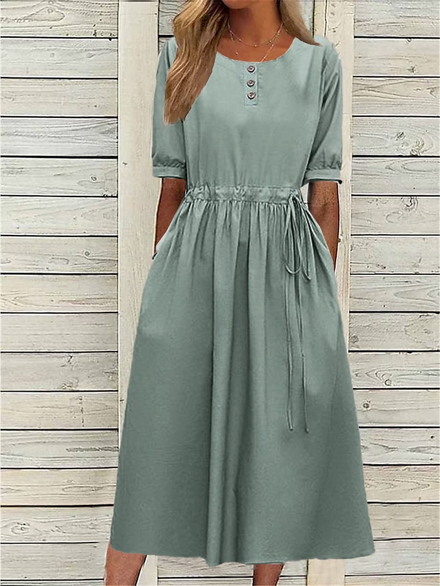 Per donna Blu marino Blu Viola chiaro Estate Primavera Autunno Vestito longuette Abito casual Vestito svasato Essenziale Moderno Informale Esterno Giornaliero Morbido Liscio Girocollo del 2025 a $23.99 –P2