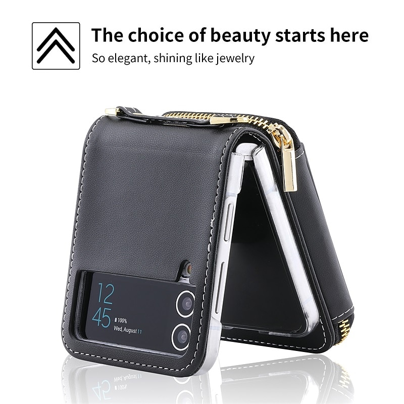 Phone Case For Samsung Galaxy Z Flip 6 Z Flip 5 Z Flip 4 Z Flip 3 Wallet Case Portable Zipper Card Slot Solid Colored PC PU Leather 2025 - $25.99 –P4