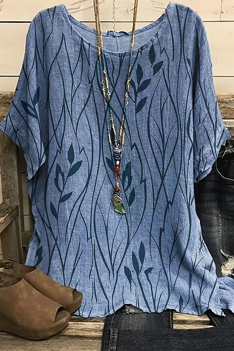 dames shirt boho shirt blouse mode print korte mouw normaal tops ronde hals casual vakantie geel roze blauw groen zomer 2025 - $26.99 –P1