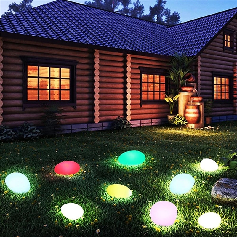 lumini solare de grădină strălucitoare în aer liber lampă în formă de pietruită decor grădină lumină rgb impermeabil peisaj lumini de noapte pentru gazon calea de nuntă 2025 - $52.99 –P10