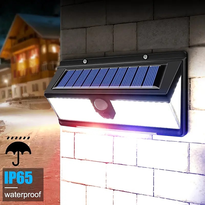 2026年 ソーラー屋外ウォールライト 190 LED モーションセンサーライト 防水 庭の階段フェンスドアデッキ中庭私道用の 4 モード 3-in-1 赤、青、白 LED  コレクション – $17.99 –P3