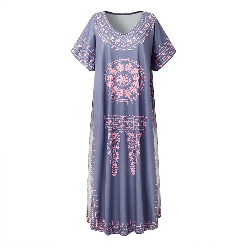 Pentru femei Rochie Maxi lungă Rochie Lunga Rochie Maxi Rochie casual Rochii Tricou Rochie Boho Rochie imprimata Modă Boem Casual În aer liber Vacanță Zilnic Potrivire Largă Floral Manșon scurt În V 2025 - $23.99 –P5