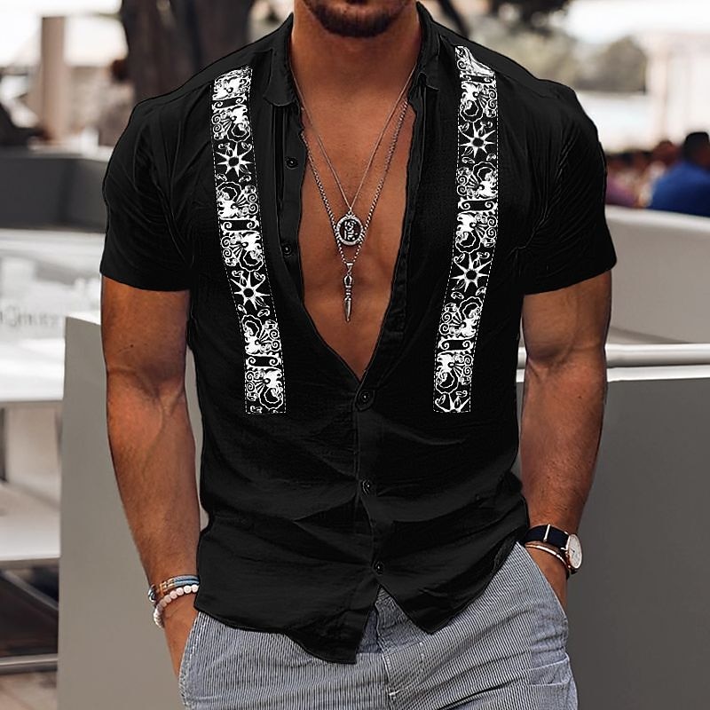 Herren Hemd Baumwoll-Leinenhemd Weißes Baumwollhemd Guayabera Hemd Sommerhemd Strandhemd Farbblock Urlaub Lässig Schwarz Weiß Blau Orange Kurzarm Revers Sommer Bekleidung 2025 - $21.99 –P5