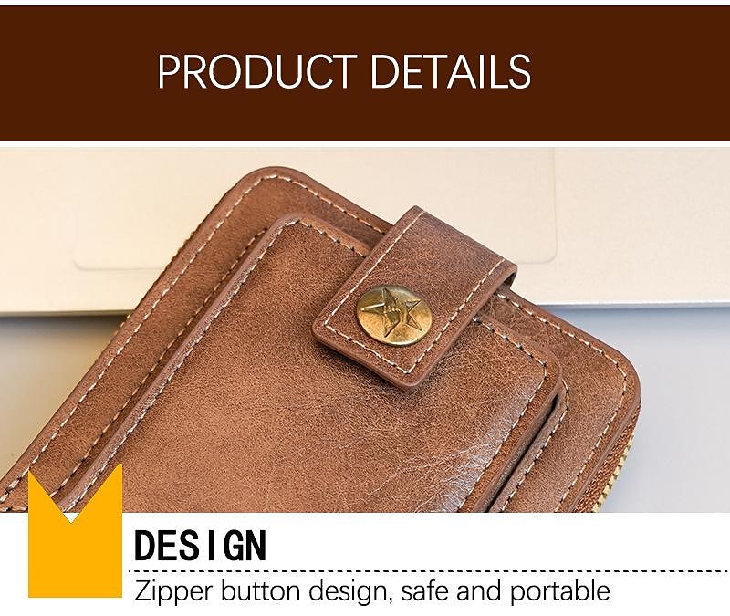 Держатель кредитных карт Кошелек мужской из PU кожи однотонный деловой кошелек держатель карт с молнией и кнопкой подарок на Валентинов день 2026 - $11.99 –P2