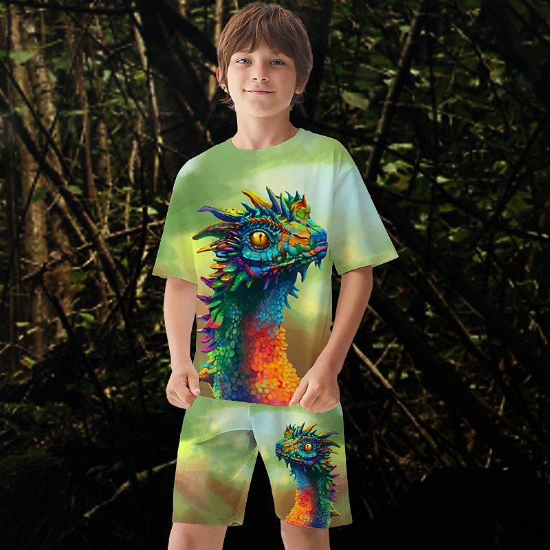 Boys 3D Graphic Dinosaur Dragon T-shirt & Shorts T-shirt Set Clothing Set Short Sleeve 3D prints Summer Spring Active Sports Fashion Polyester Kids 3-13 Years Outdoor Street Vacation Regular Fit 2025 - $17.99 –P5