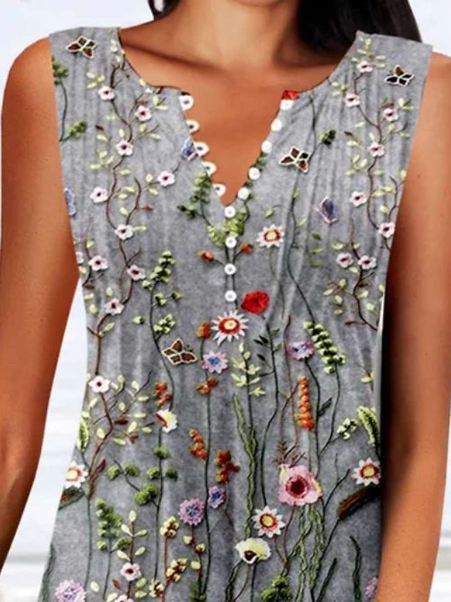 Women's Tank Dress Summer Dress Print Dress Active Fashion Modern Outdoor Vacation Daily Regular Fit Sleeveless V Neck Gray Summer Spring 2025 - $30.99 –P2