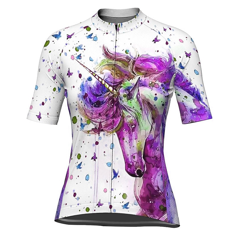 Per donna Maglia da Ciclismo Unicorno Manica Corta Bicicletta Maglia Top con 3 tasche posteriori Mountain Bike MTB Ciclismo su strada Asciugatura Rapida Strisce Riflettenti Tasca Posteriore del 2026 a $30.99 –P12