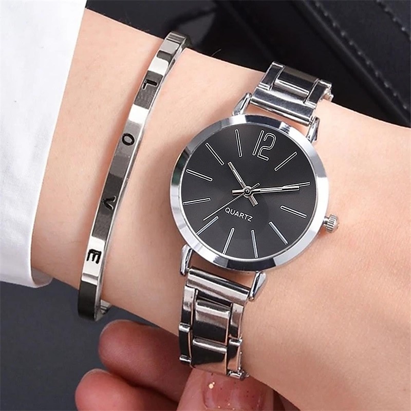 Ceas de quartz pentru femei cu brățară LOVE set de bijuterii ceas de mână analogic de lux ceas digital din oțel inoxidabil cadou pentru ea 2026 - $15.99 –P5