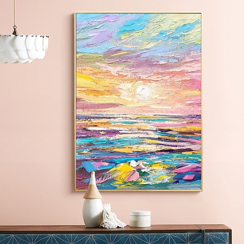 Handmade Hand Painted Oil Painting Wall Modern Abstract sun landscape ...