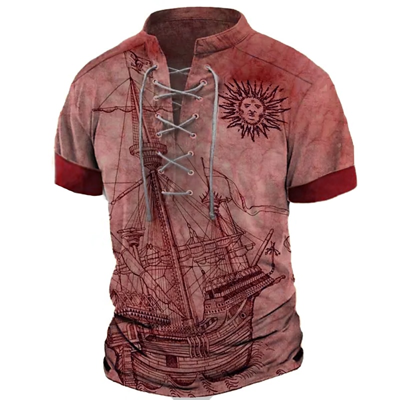 Men's T Shirt Graphic World Map Stand Collar Clothing Apparel 3D Print Daily Sports Going out Short Sleeve Lace up Print Vintage Fashion Designer Stylish 2025 - $21.99 –P11
