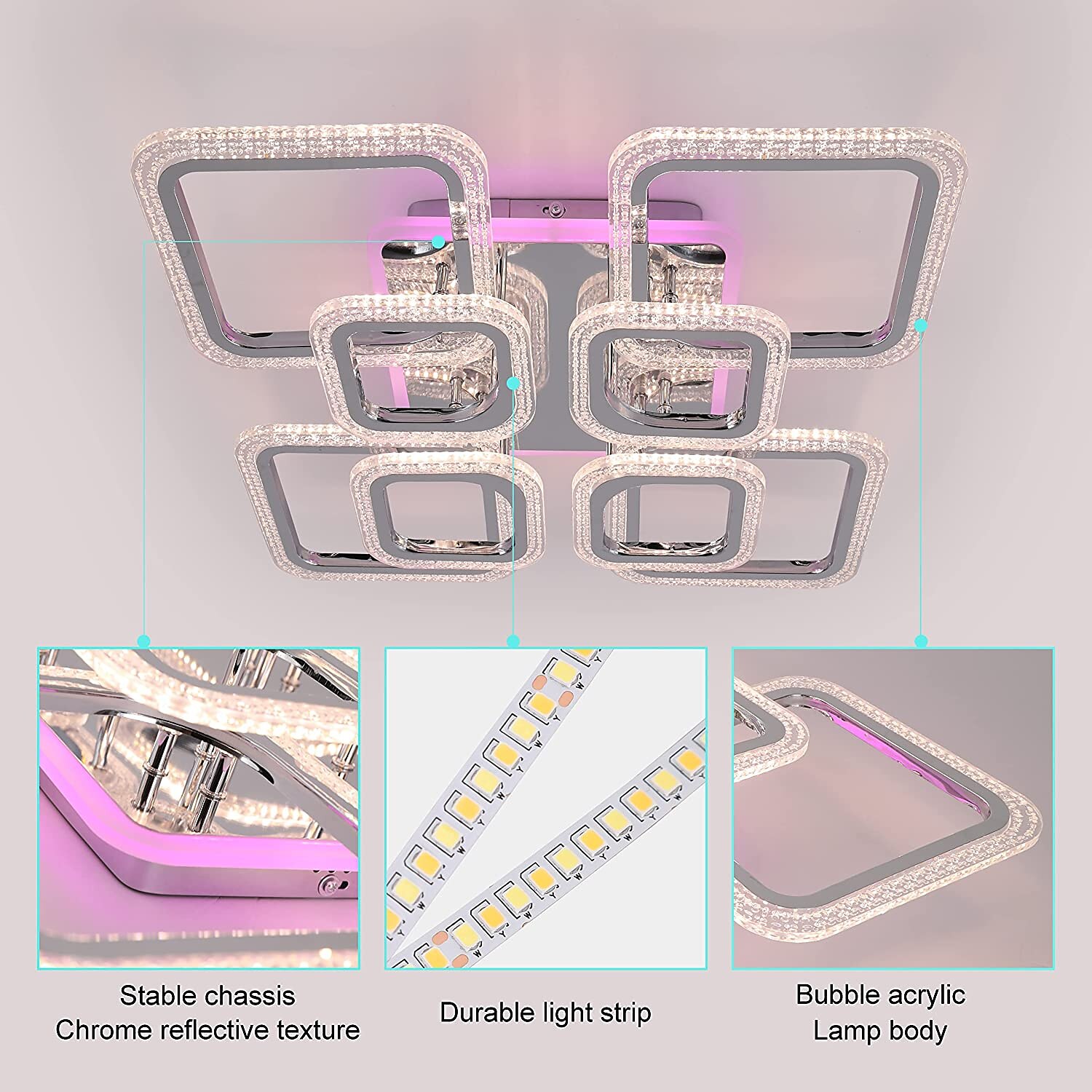 Dimmable Chrome Acrylic Ceiling Light LED 5-head and 8-head Ceiling Light with Background Light and APP Connection/Remote Control Suitable for Bedrooms Living Rooms Offices Children's Rooms 2025 - $230.39 –P6
