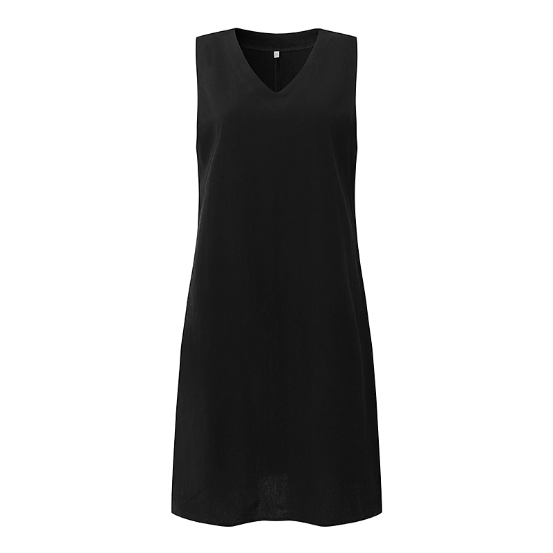 Women's Black Yellow khaki Summer Spring Midi Dress Linen-Inspired Dresses Casual Dress Cotton Linen Dress Basic Casual Outdoor Vacation Daily Regular Fit Pure Color V Neck 2025 - $26.99 –P10