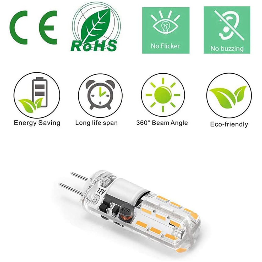 10pcs G4 Bi-pin LED Light Bulb 3W 24LED SMD 2835 Equivalent Halogen Bulb 30W Warm white 3000K Daylight White 6000K 360° Beam Angle Flicker Free DC12V AC220V AC110V 2025 - $13.99 –P1