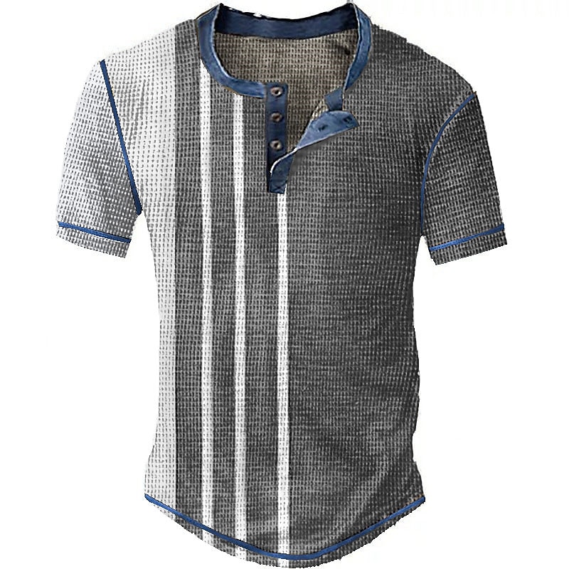 Herren Graphic Farbblock Streifen Waffel-Henley-Hemd Vintage-Shirt Kurzarm 3D-Druck Modisch Designer Basic Outdoor Täglich Sommer Blau Braun Grün Grau Henley Henley T-Shirt 2025 - $20.99 –P4