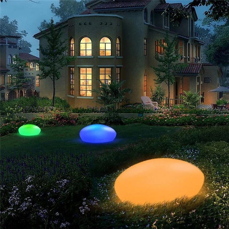 lumini solare de grădină strălucitoare în aer liber lampă în formă de pietruită decor grădină lumină rgb impermeabil peisaj lumini de noapte pentru gazon calea de nuntă 2025 - $52.99 –P6