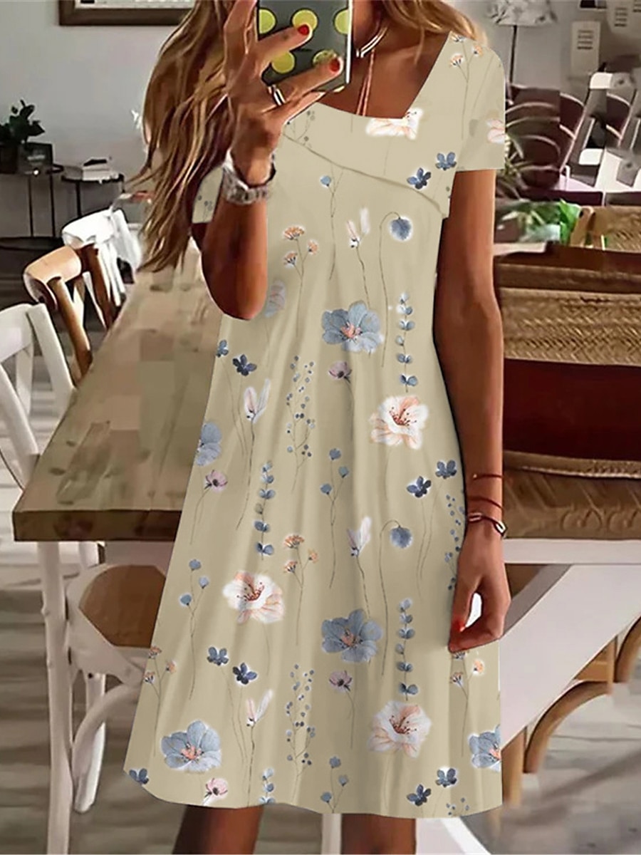 Pentru femei Rochii Midi Rochie de vară Rochie imprimata Activ Șic Stradă De Bază În aer liber Vacanță Casă Potrivire Largă Floral Manșon scurt În V Albastru piscină Trifoi Kaki Vară Primăvară Toamnă 2025 - $23.99 –P4