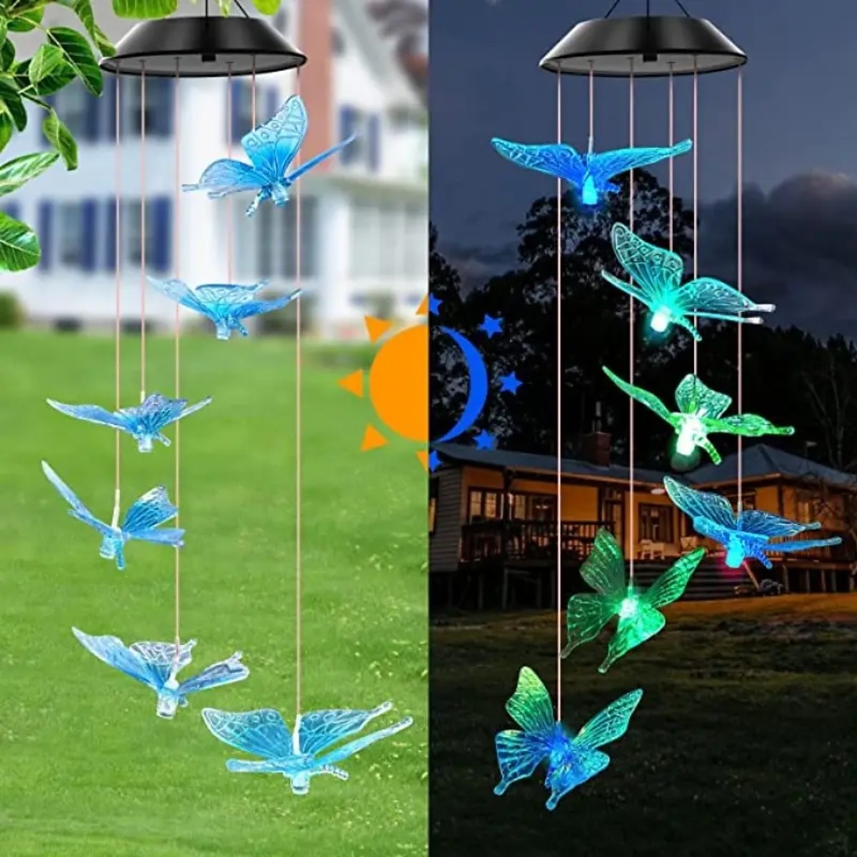 campanelli eolici solari a led luci esterne luci a farfalla cangianti luci esterne solari impermeabili 6 led campanelli eolici luci ad energia solare per la decorazione di finestre di casa, giardino, patio del 2025 a $21.99 –P2