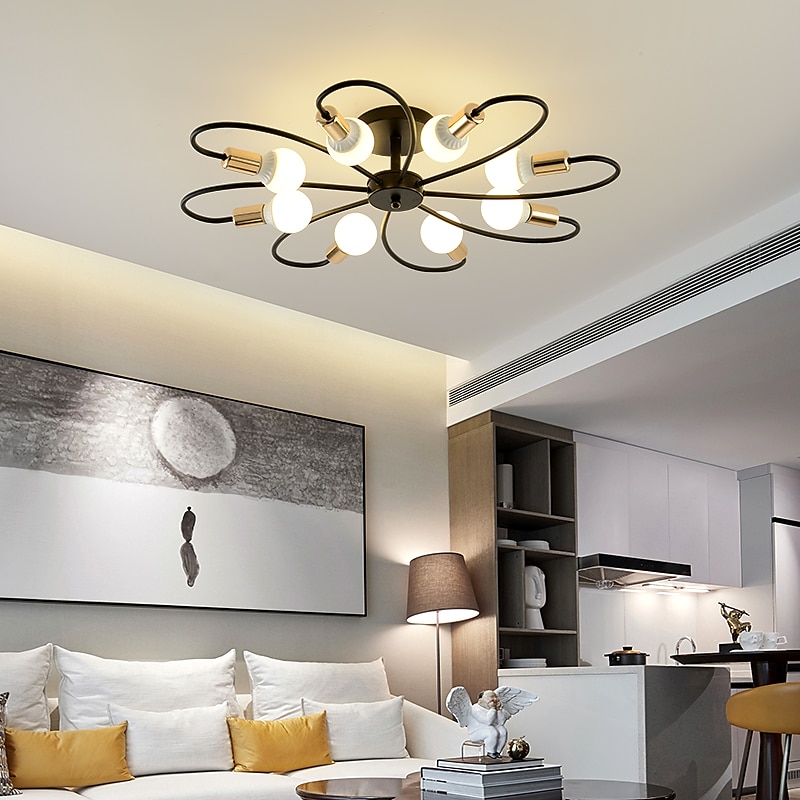 LED-Deckenleuchte, 6/8-flammig, dimmbar mit Fernbedienung, Unterputz-Deckenleuchte, Acryl-Lampenschirm, Kronleuchter, Schlafzimmer, Wohnzimmer, Blumenform, Schwarz/Weiß, 110–240 V 2025 - $129.99 –P4