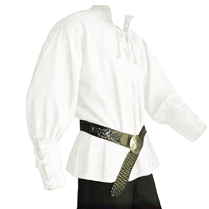 Punk och gotiskt Medeltida kostymer Renässans Blus / Skjorta Cosplay-kostym Tunika Ren Faire Krigare Riddare Viking Snörning Solid färg Herr Keltiskt Pirat Halloween Maskerad Prestanda Scen 2025 - $28.99 –P4