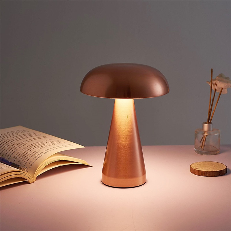 Lámpara de mesa led dorada nórdica para bar, decoración de hotel, seta, luces nocturnas de escritorio recargables, lámpara de noche con interruptor táctil de 3 colores 2025 - $45.99 –P8