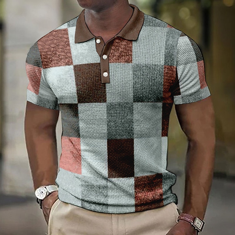 Per uomo Plaid Magliette Polo a Nido d'Ape Maglia da golf Manica Corta Magliette polo Camicie con Colletto Vintage Casual Abbigliamento da vacanza Abbigliamento Formale Abbigliamento da festa Stampa del 2026 a $23.99 –P5