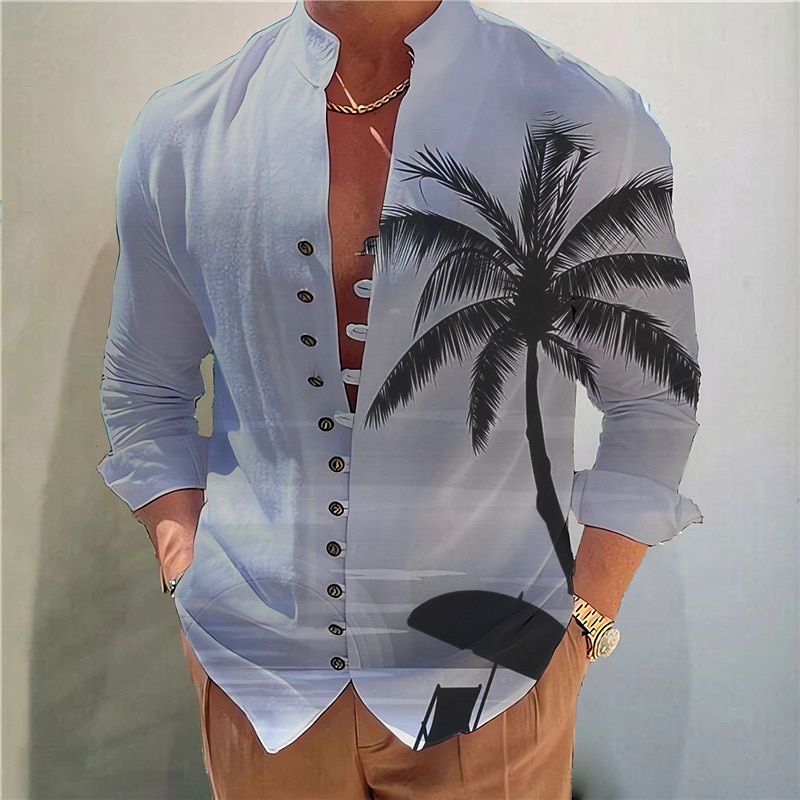 Voor heren Kokosnootboom Tropische planten Overhemd Hawaiiaans overhemd Aloha-shirt Lange mouw Overhemd Opstaand Modieus Ontwerper Casual Buiten Vakantie Straat Geel blauw Fuchsia S M L 2025 - $26.99 –P5