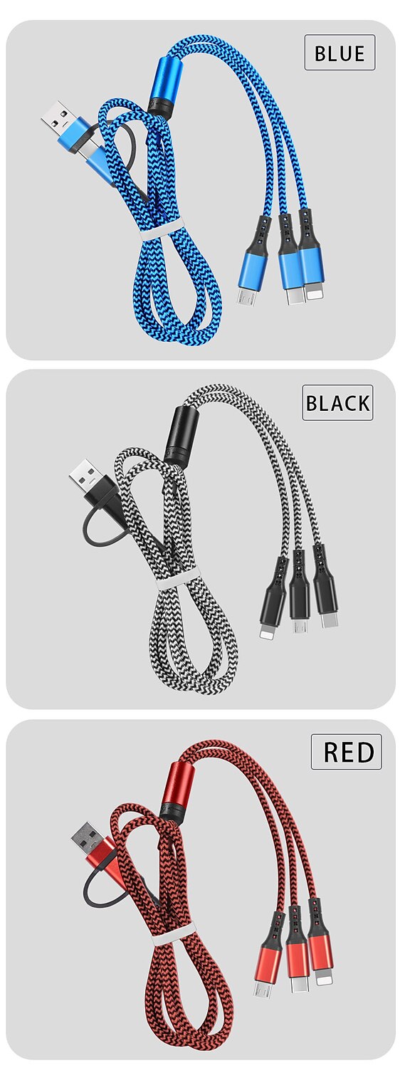 Multi Charging Cable 3.9ft USB A to Type C / Micro / IP 3 A Fast Charging Nylon Braided Durable 3 in 1 For Macbook iPad Samsung Phone Accessory 2025 - $12.99 –P6
