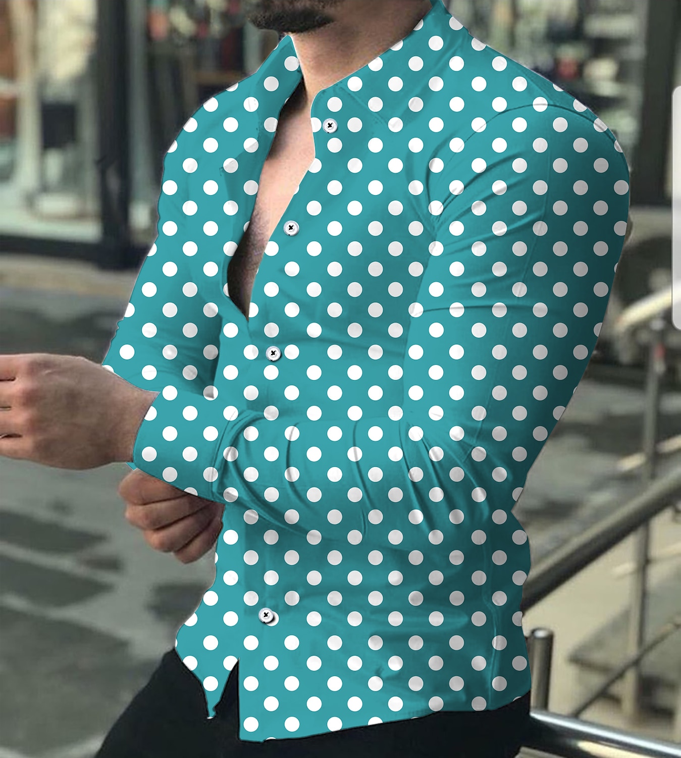 Men's Polka Dot Geometric Pattern Shirt Button Up Shirt Long Sleeve Sports Fashion Designer Daily Holiday Summer Spring Turndown Print Black Red Navy Blue Blue 2025 - $26.99 –P4