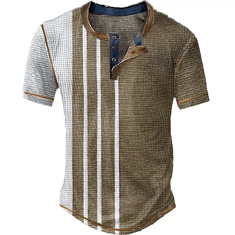 Herren Graphic Farbblock Streifen Waffel-Henley-Hemd Vintage-Shirt Kurzarm 3D-Druck Modisch Designer Basic Outdoor Täglich Sommer Blau Braun Grün Grau Henley Henley T-Shirt 2025 - $20.99 –P1