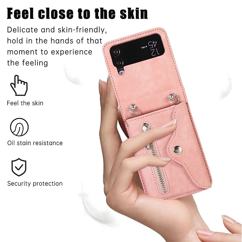 телефон Кейс для Назначение SSamsung Galaxy Z-флип 6 Z Flip 5 Z Flip 4 Z Flip 3 Сумочка Кошелек Кошелек для карт Флип Молния со съемным ремешком через плечо Однотонный ПК Кожа PU 2025 - $25.99 –P2