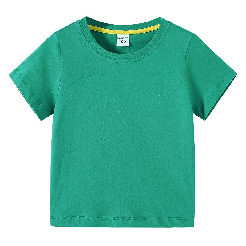 Barn Pojkar T-shirt Tee Ensfärgat Kortärmad Crewneck 100 % bomull Barn Top Skola Neutral Dagligen Grundläggande Sommar Ljusblå 3-13 år 2025 - $15.99 –P18