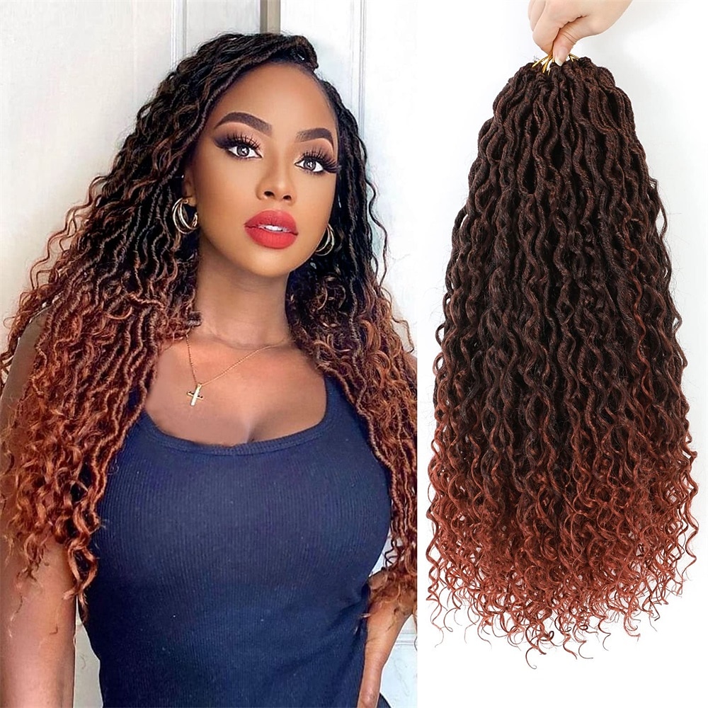 hnědá 18 palcová 7 balení umělých loků háčkování vlasů měkké háčkované lody před smyčkou háčkované copánky kudrnaté boho locs háčkované vlasy syntetické hippie locs prodlužování vlasů 2025 - $64.99 –P4