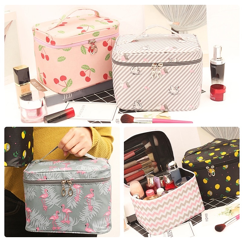 Men's Women's Handbag Makeup Bag Cosmetic Bag Toiletry Bag Polyester Party Travel Large Capacity Breathable Durable Cartoon Pink-Black Pink cherry Blue star 2026 - $11.99 –P7