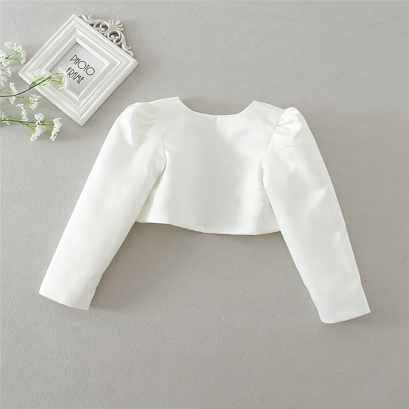 Kinderen Voor meisjes Blouse Effen Kleur Bruiloft Lange mouw Modieus Katoen 3-7 jaar Zomer Wit 2025 - $14.49 –P2