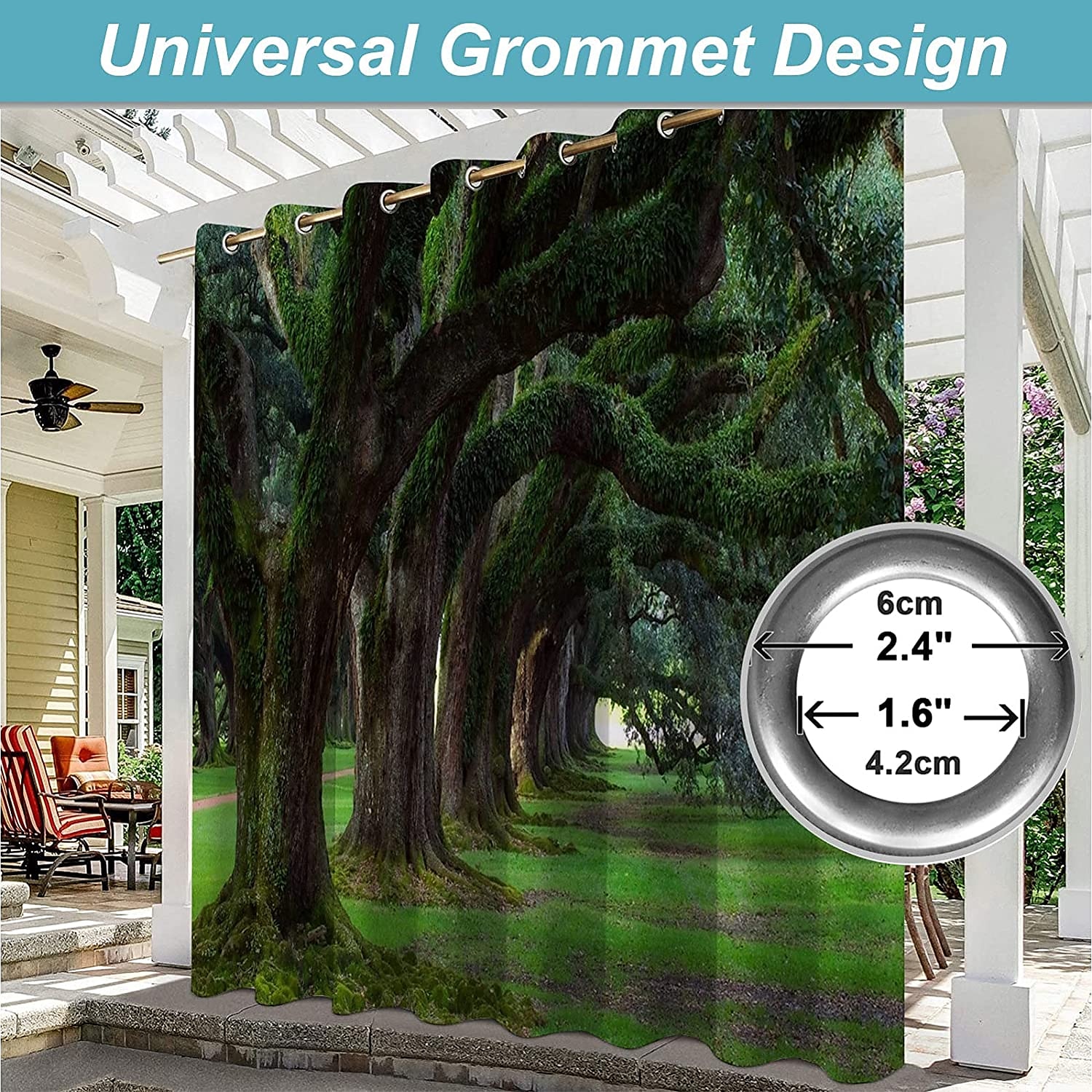2026年 防水屋外カーテンプライバシー、スライド式パティオカーテンドレープ、パーゴラカーテングロメット3D森林風景、ガゼボ、バルコニー、ポーチ、パーティー用、1パネル  コレクション – $48.99 –P11