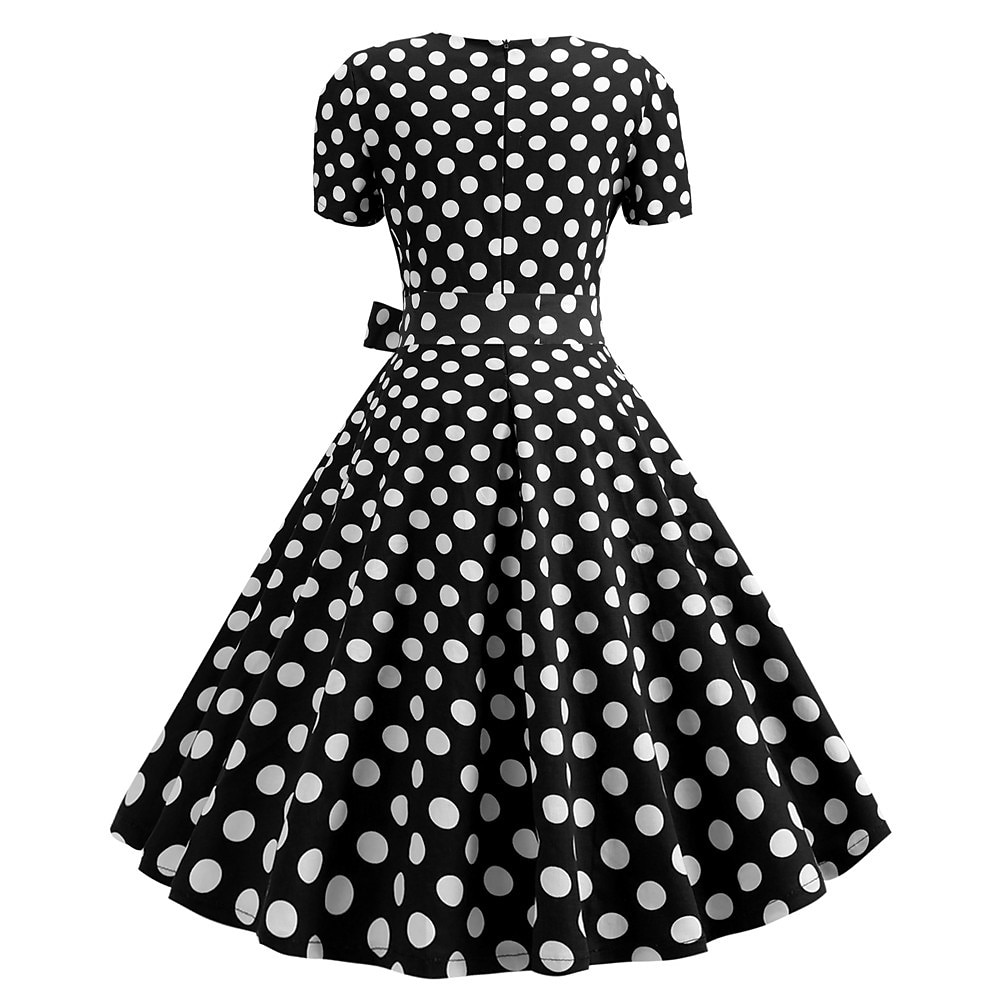 dam a-linje rockabilly klänning prickiga svängklänning flare klänning med accessoarer set 1950-60-tal retro vintage med pannband chiffong halsduk örhängen kattögon glasögon pärlhalsband handskar 7st 2025 - $46.99 –P6