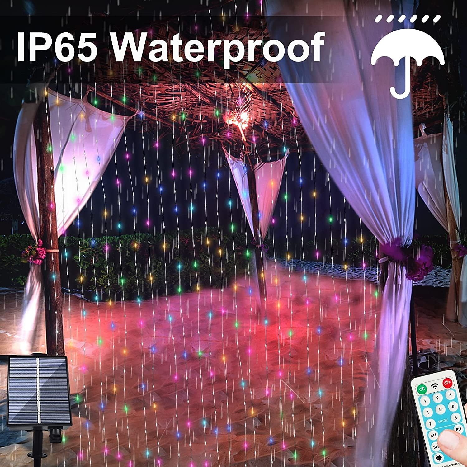 3*3M 300 LEDs Solar Curtain Light Outdoor Remote Control Light 8 Lighting Modes Fairy Lights IP65 Waterproof Leather Thread Lights Christmas Party Wedding Home Bedroom Garden Wall Decor 2025 - $34.99 –P14